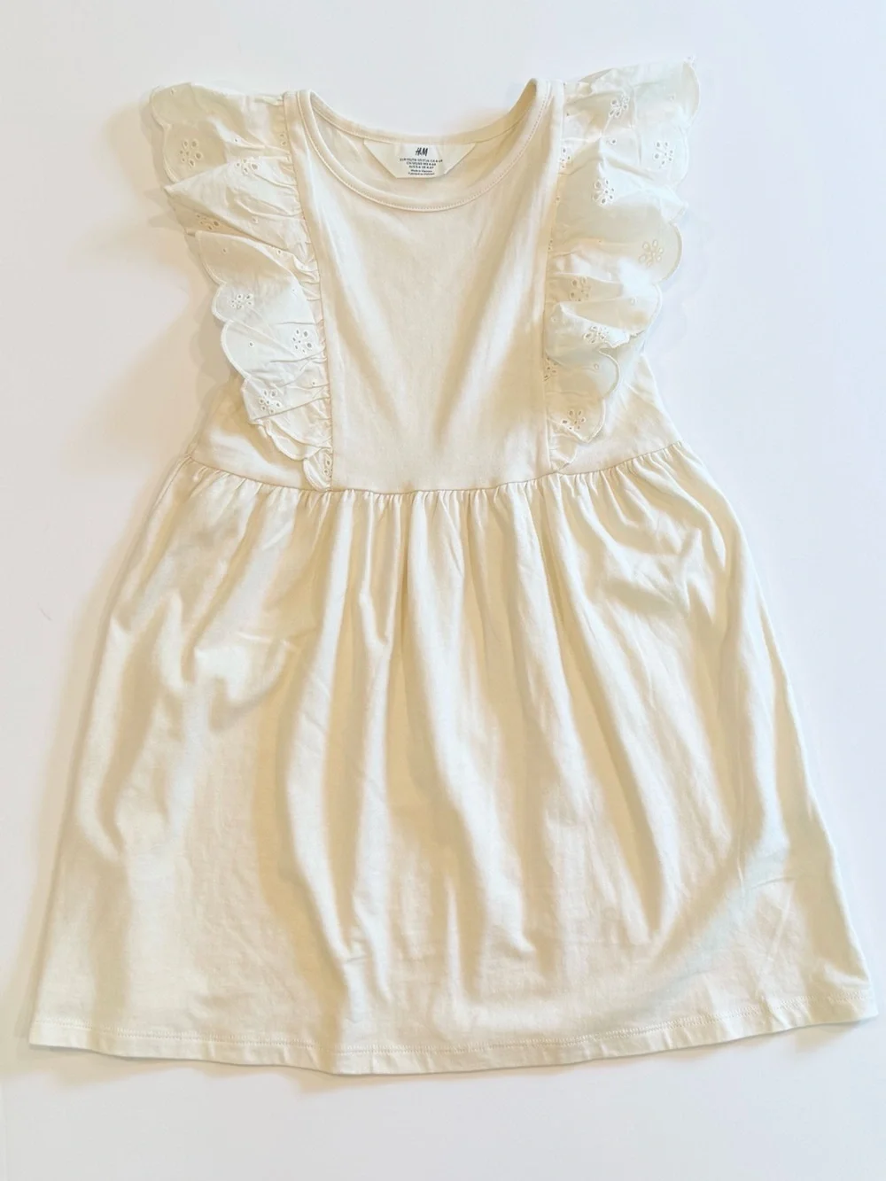 H&M Cream Flounce-Trimmed Cotton Dress